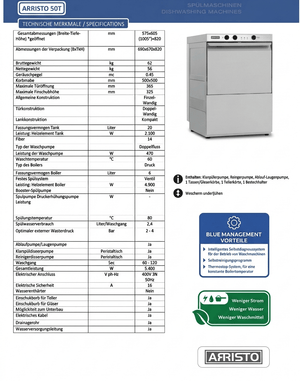 Arristo 50T Gastro - Spülmaschine – 400V Starkstrom – Korb 500x500mm – Hochleistung für Profis - daclean.de
