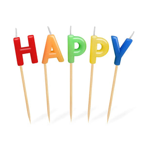 Kerzenset auf Holzpicker „Happy Birthday“ – 65 mm (1 Set) - daclean.de