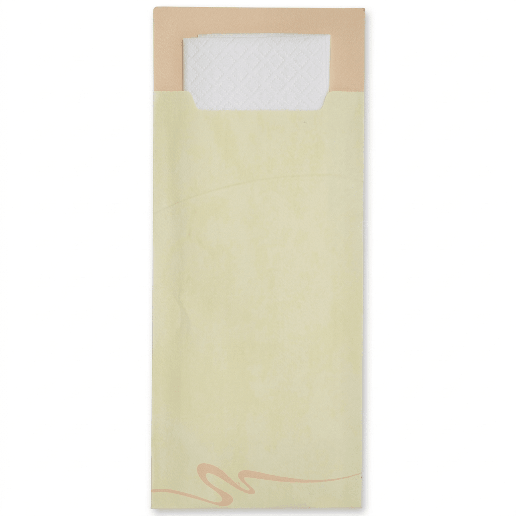 Serviettentaschen "Gourmet Gastro" 85x200mm Champagner – inkl. 2 - lagiger Tissue - Serviette (Weiß) - daclean.de