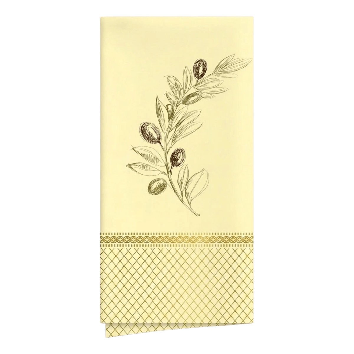 Tischservietten 40 × 40 cm (1/8-Falz, 2-lagig) – Cremegelb mit Oliven-Motiv - 1020 Stück - daclean.de
